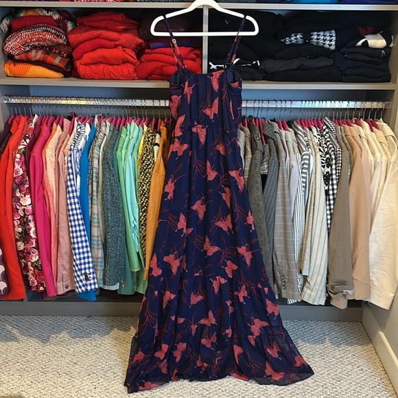 Express navy/red butterfly print adjustable strap line maxi dress size S - Picture 3 of 3